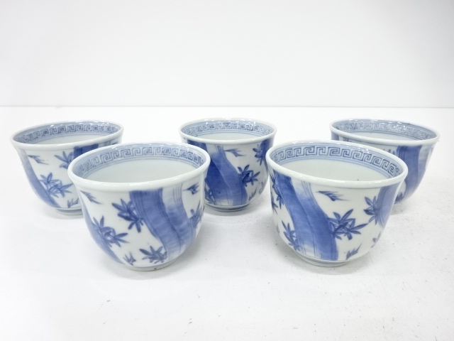 古伊万里　染付　花　蕎麦猪口　5客揃